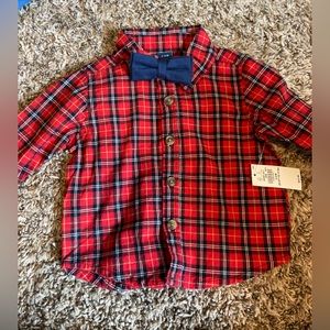 Brand New Plaid Collard Shirt with Bow tie
